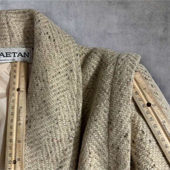 Womans Vintage BRAETAN Beige Wool Long Double Breasted OverCoat Topcoat MEDIUM - Picture 6 of 11